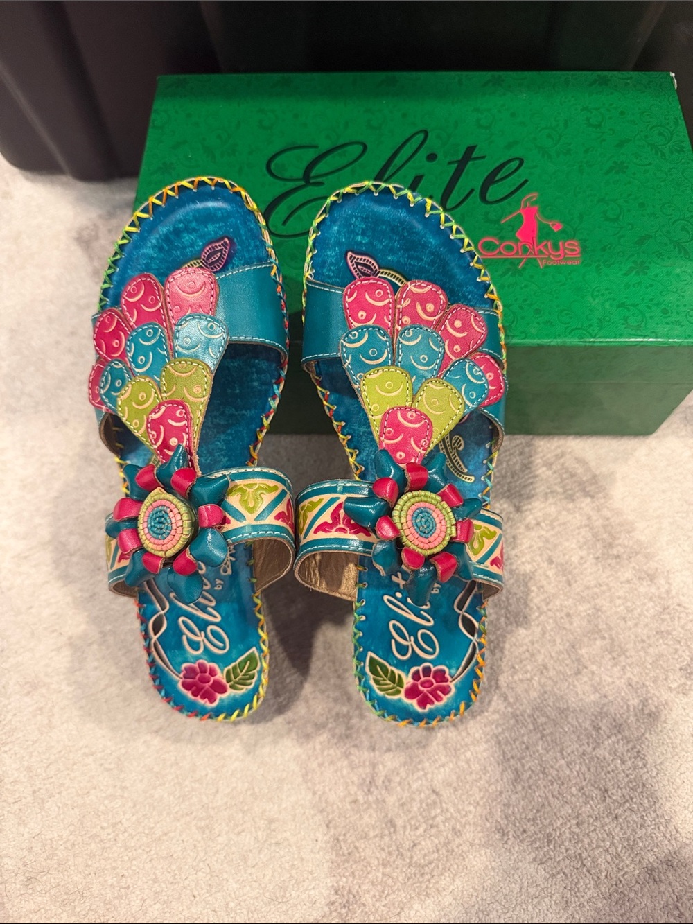 Corkys Teal Multicolor Floral Wedge Sandals